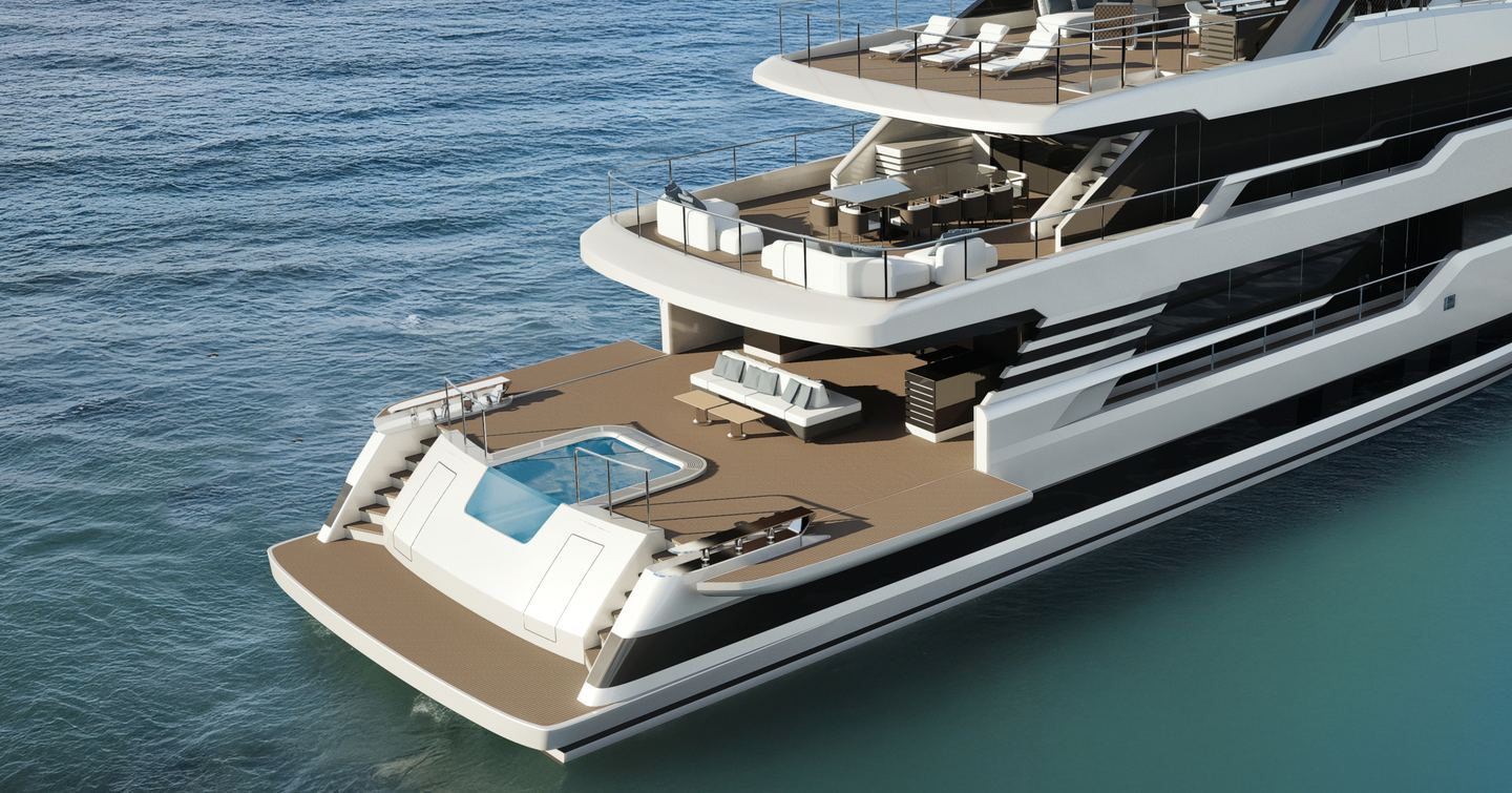 Rendering of Cantieri di Pisa Custom 40 superyacht aft decks