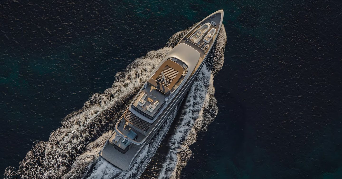 Aeriel rendering of Benetti B.Loft 58M motor yacht under way 