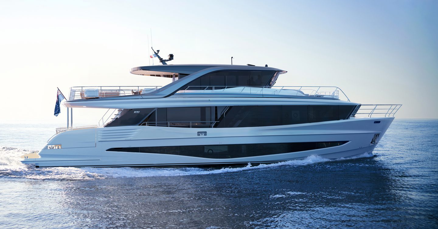 Rendering of Princess X90 motor yacht under way 