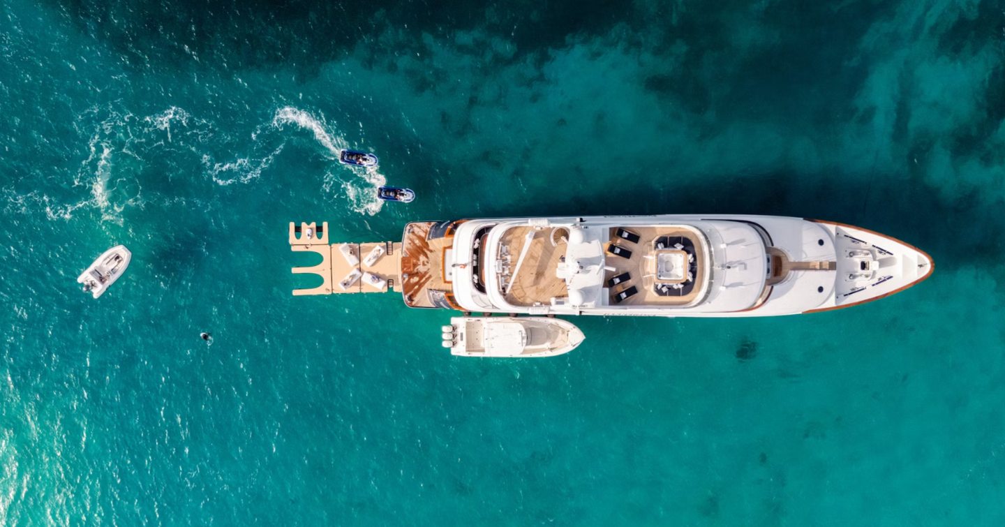Aerial view of Superyacht Summer Dance under way 