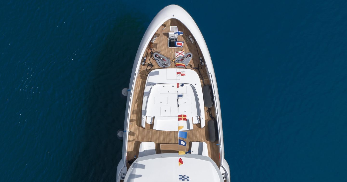 Cantiere delle Marche motor yacht Octopus at anchor view of foredeck 