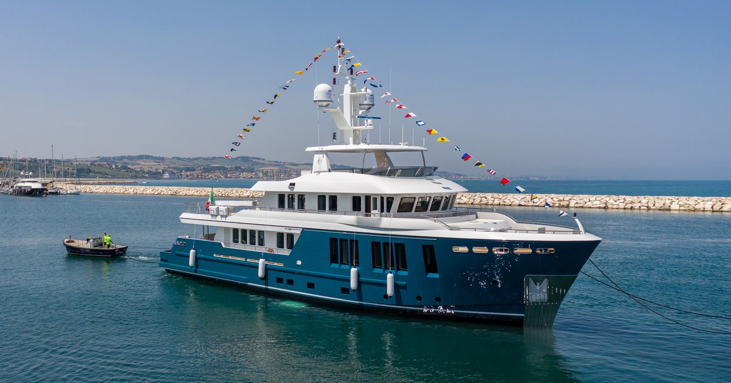 Cantiere delle Marche explorer yacht BUZIOS at launch