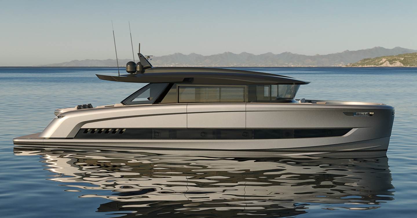 Solaris Power 70 Grand Coupé motor yacht at anchor side view 