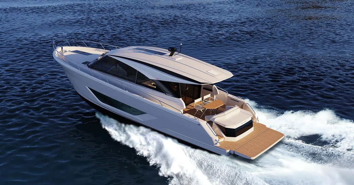 Rendering of Maritimo S50 motor yacht under way 