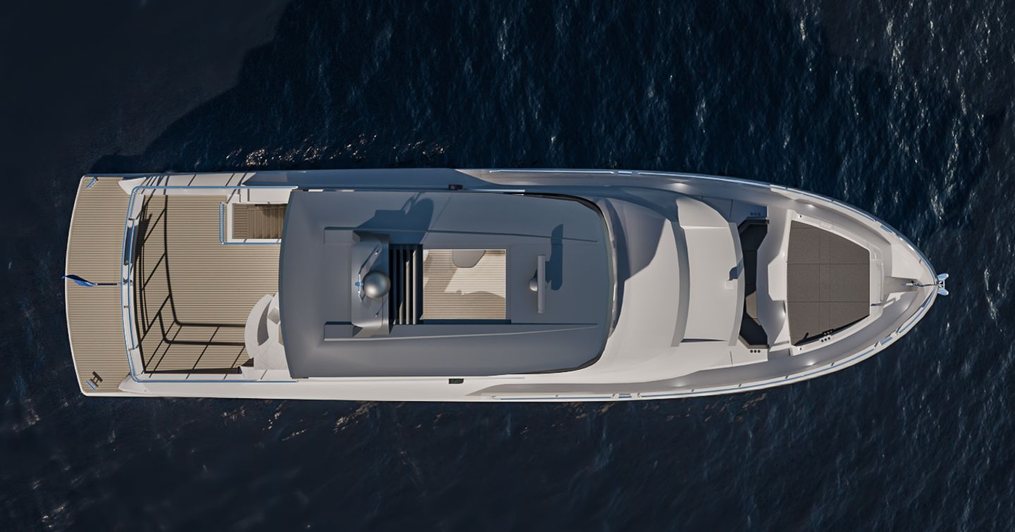 Horizon V74 EVO motor yacht at anchor aerial view  