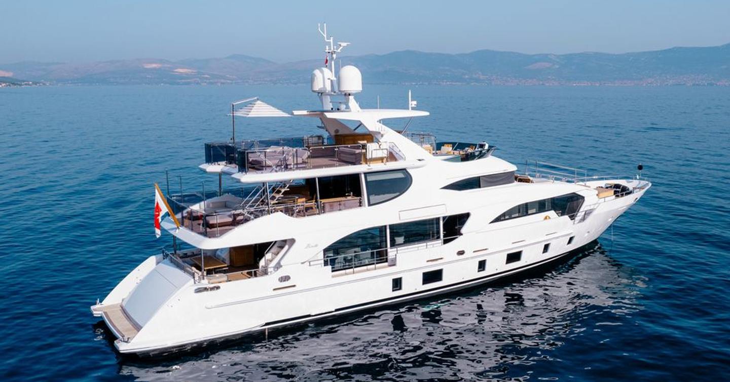 Benetti motor yacht Afina at anchor side view 