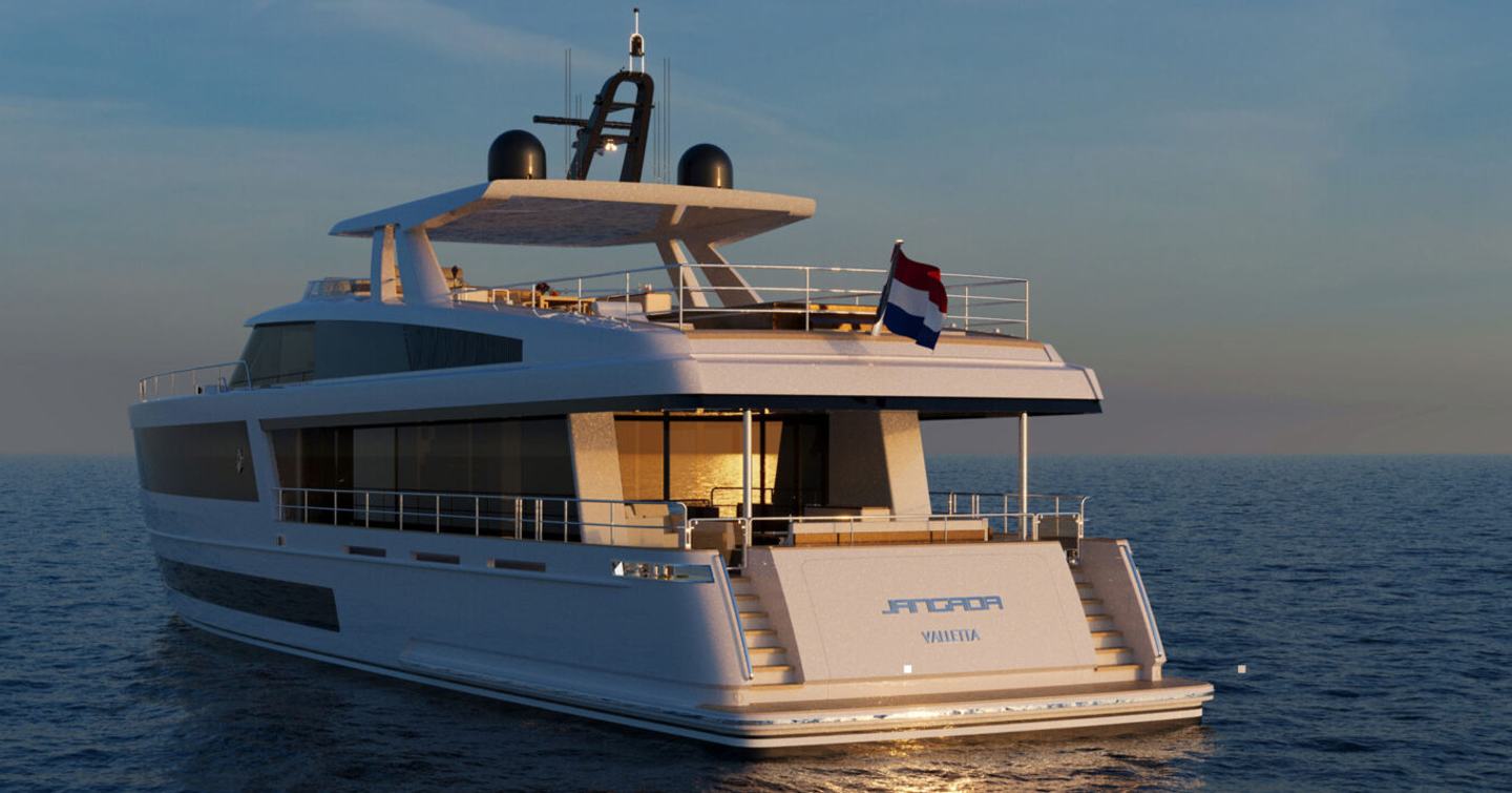 Rendering of Superyacht Jangada stern at anchor 