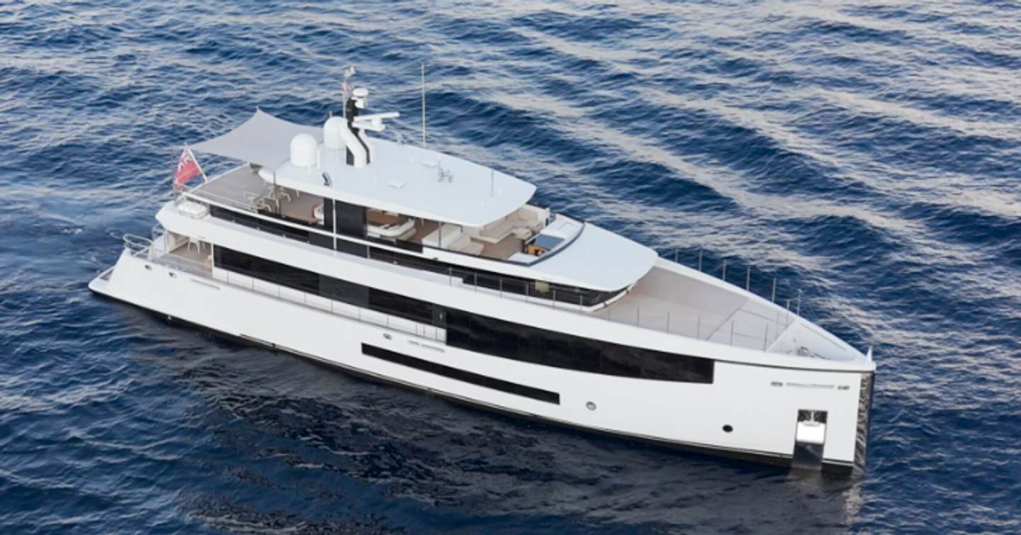  Feadship motor yacht Graycliffs at anchor side view 