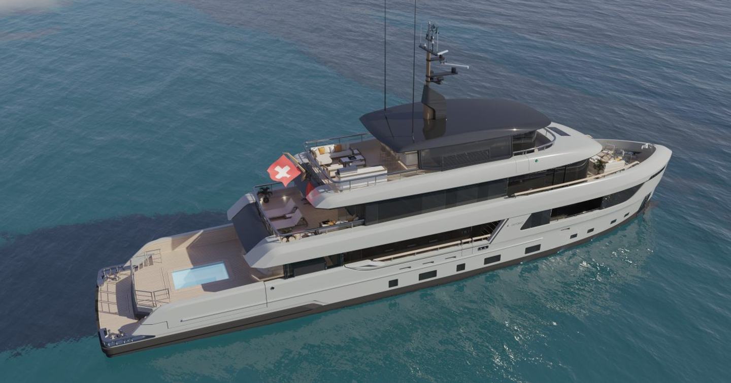 Rendering of Bearing 130 Superyacht at anchor 