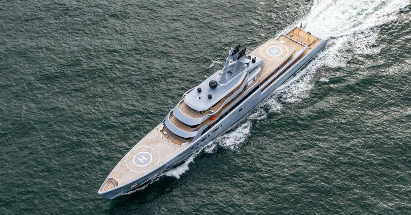 Aerial view of superyacht DRAGONFLY at sea