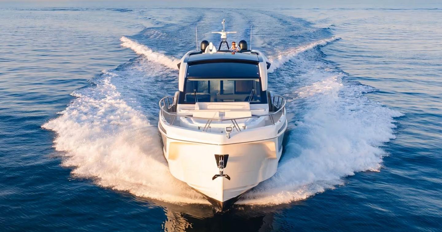 bow shot of Galeon 570 SKY Motor Yacht under way 