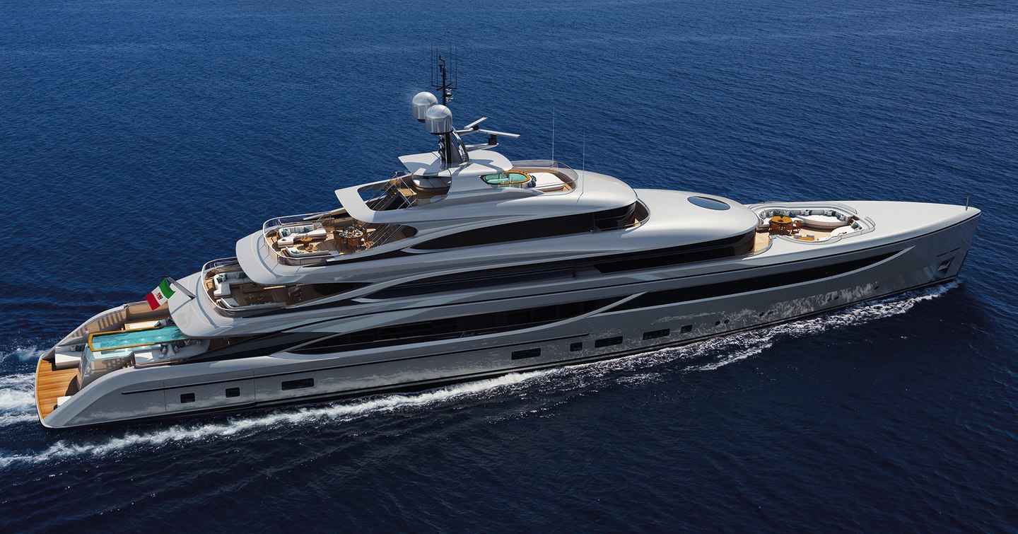 Rendering of Benetti B.Now 72M superyacht under way