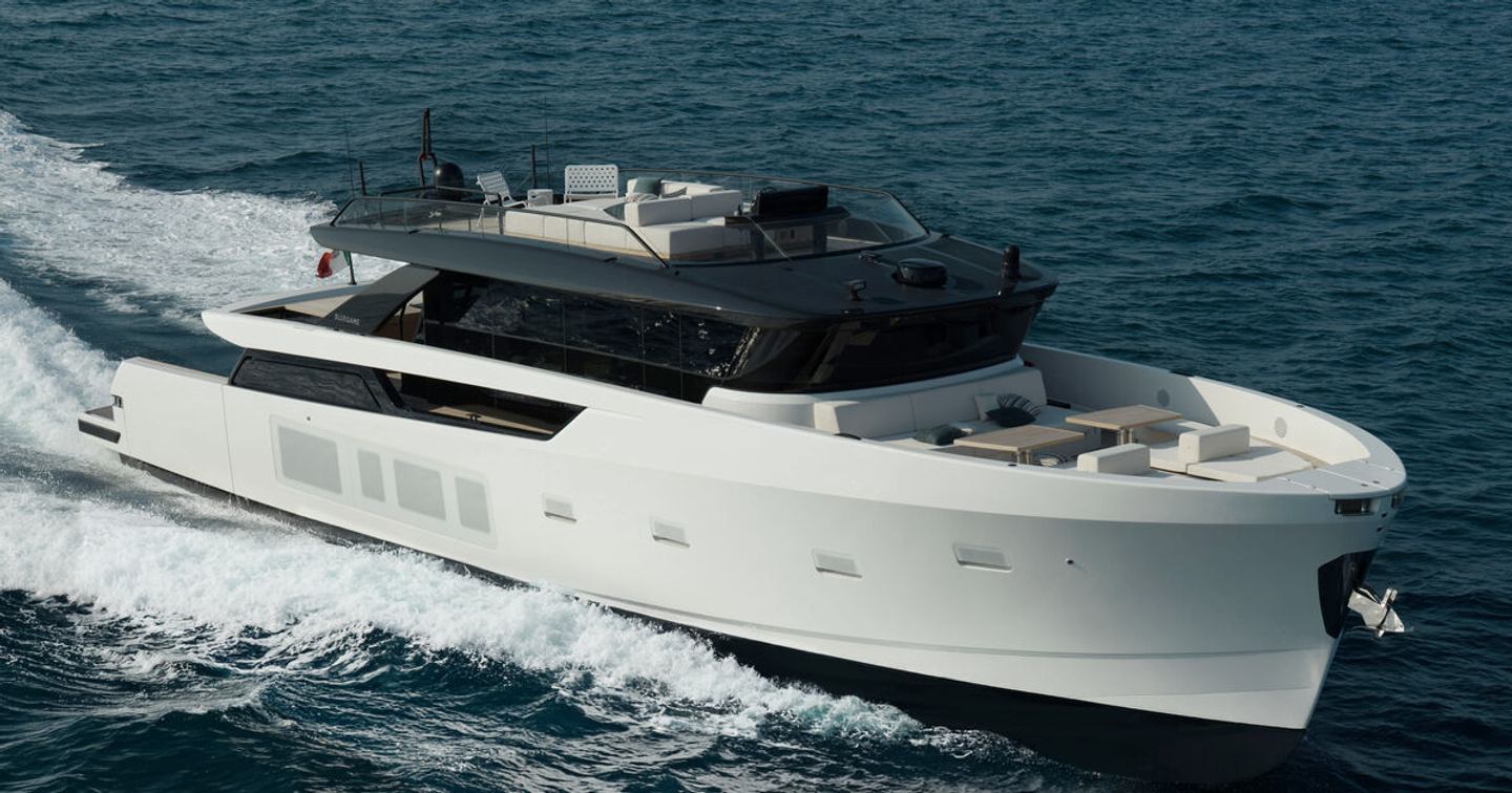 Bluegame BGX83 motor yacht underway bow view 