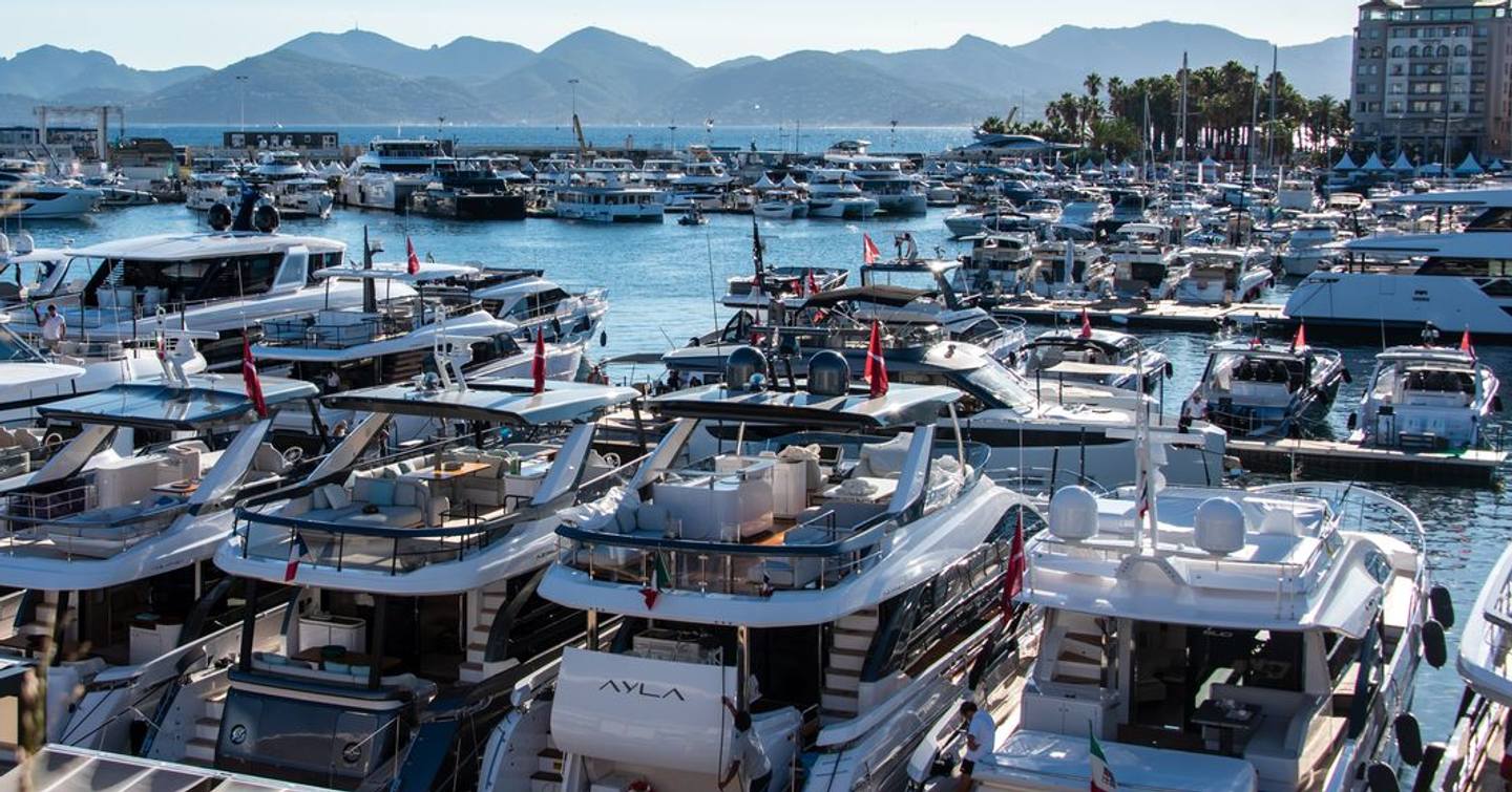 Cannes Yachting Festival with yachts in marina 