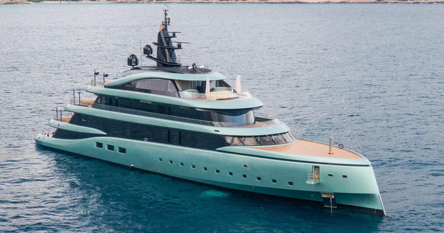 Overview of M/Y KENSHO underway, surrounded by sea.