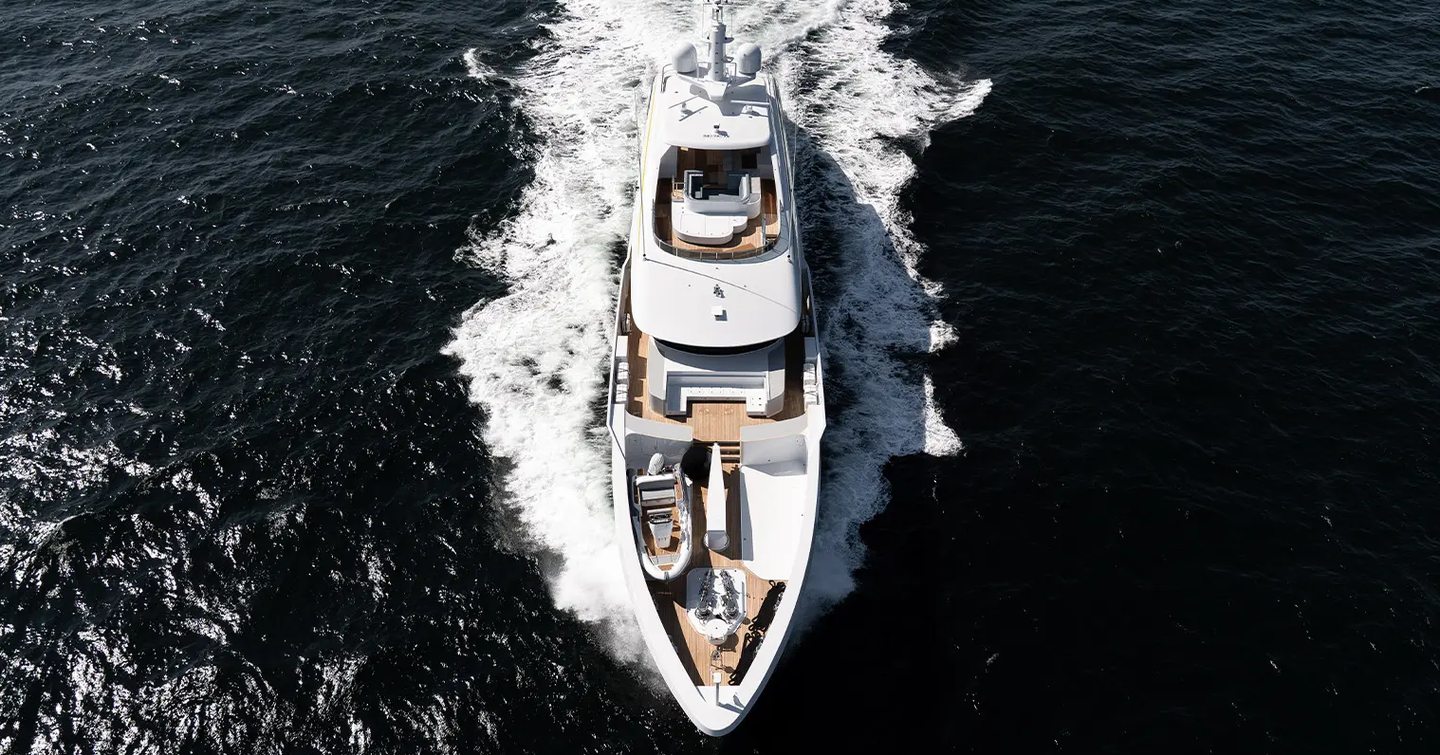 Aerial view of superyacht Solemate under way