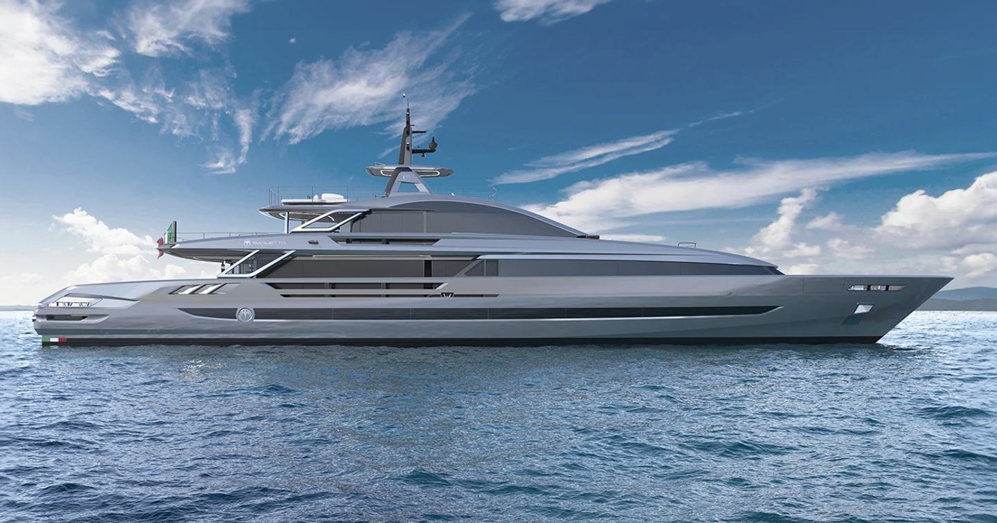 Rendering of Baglietto FAST50 Superyacht at anchor 