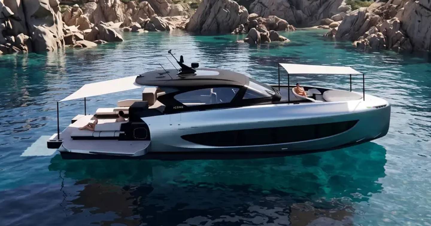 Rendering of ICONA 70 Motor Yacht with foredeck and aft canopies