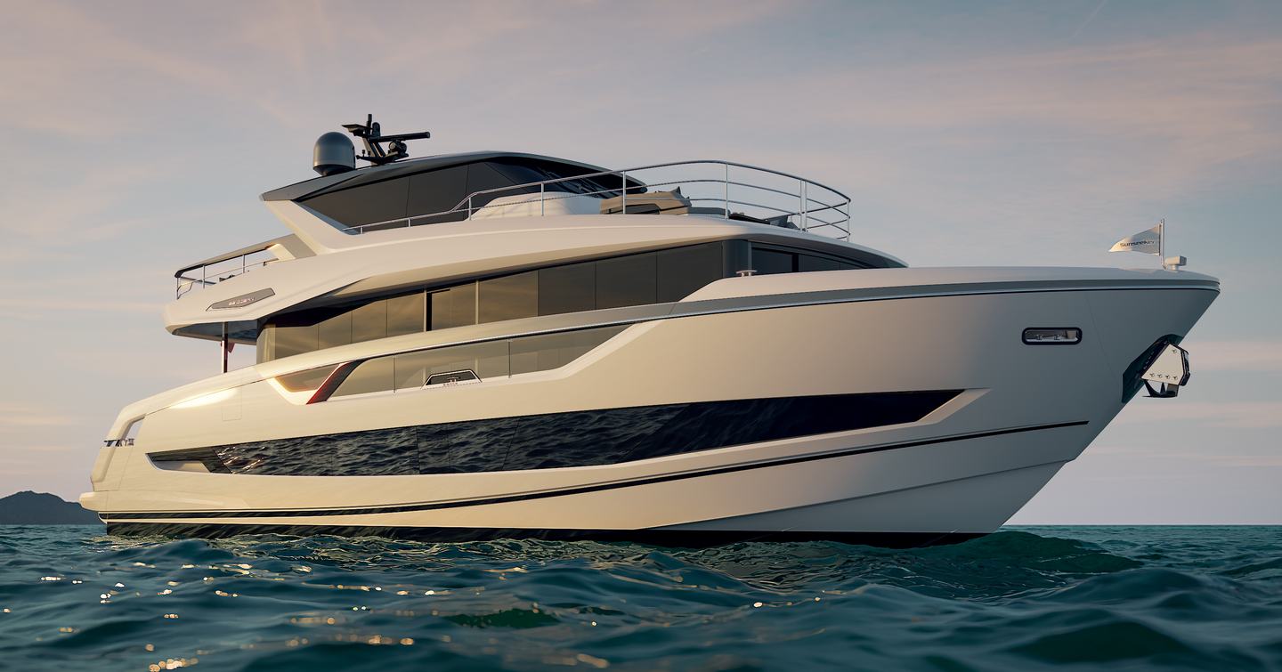 Sunseeker 86 Ocean Enclosed rendering at sea