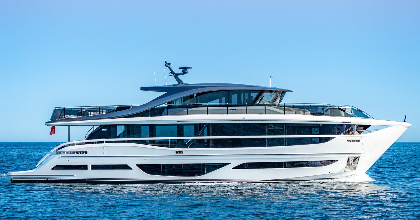 Princess X95 motor yacht under way