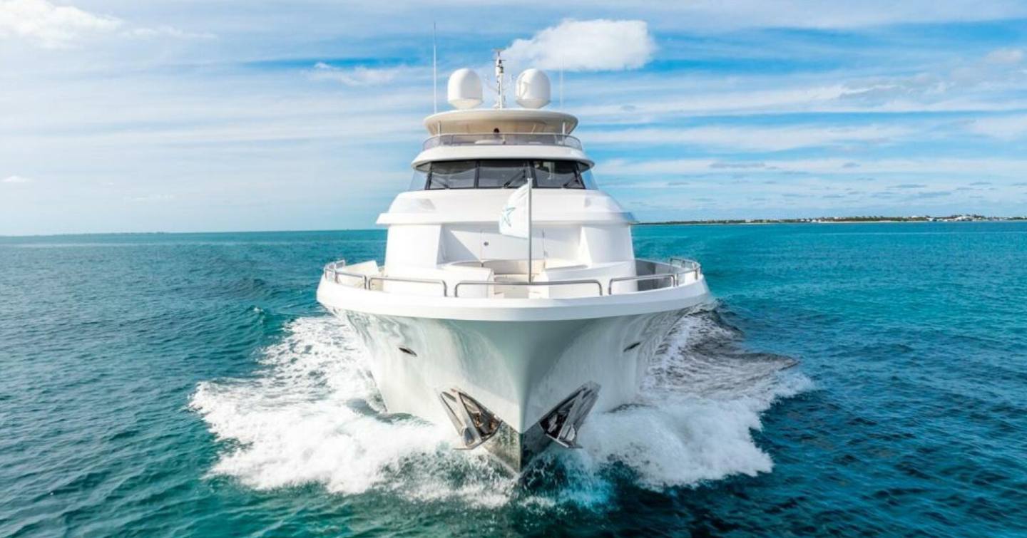 Westport motor yacht Simplicity underway bow view 