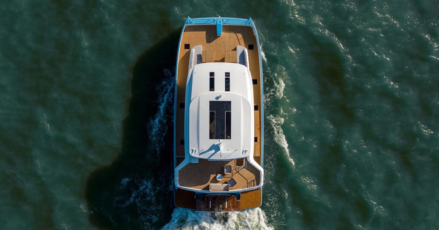 aerial view of GranOcean W-72 Open Catamaran under way 