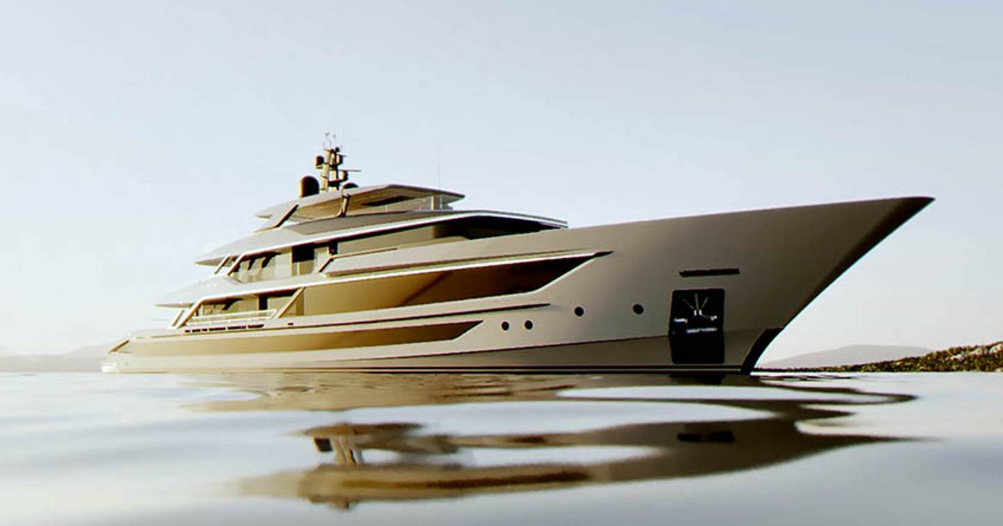 Rendering of the Baglietto T60 superyacht on calm seas 