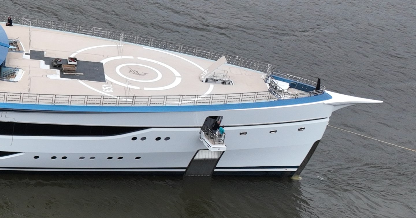 Close up of superyacht Deep Blue's foredeck and bowsprit