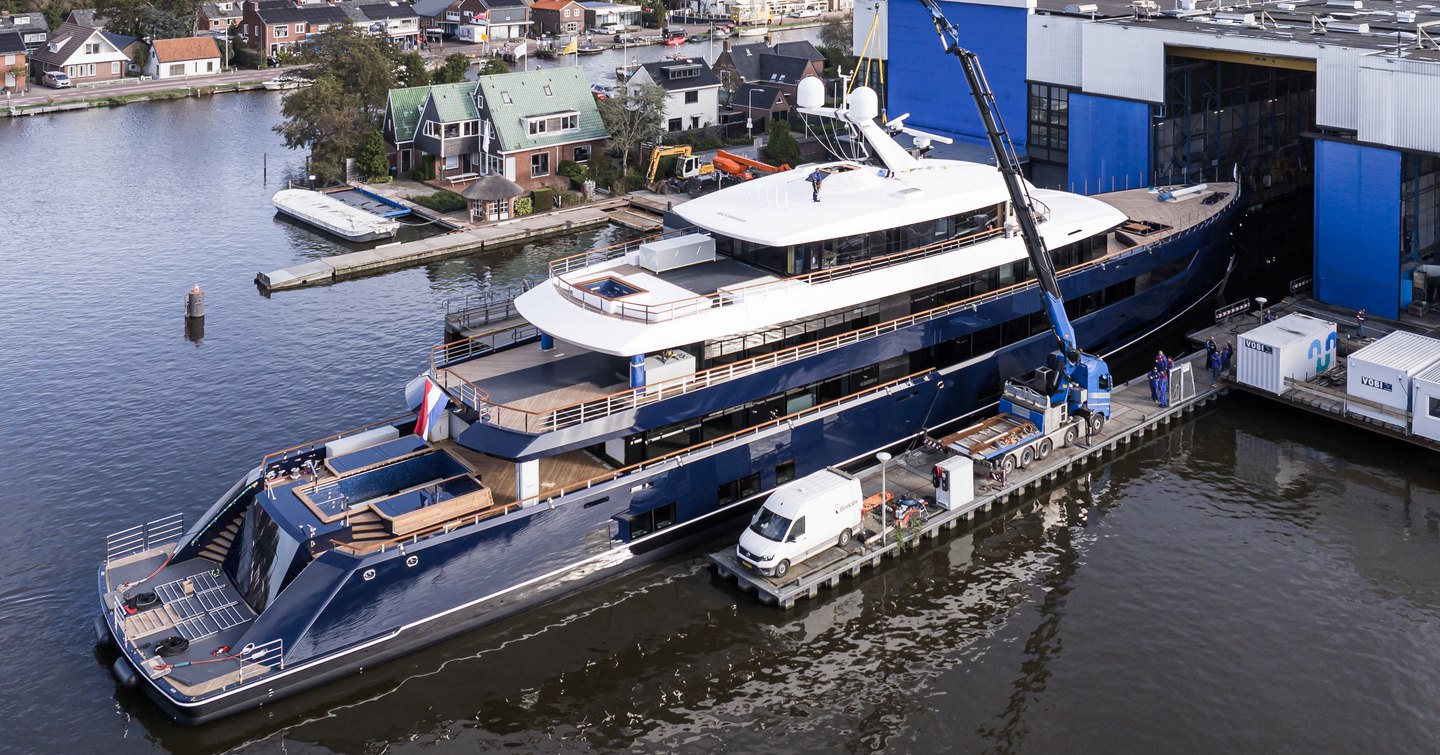 Superyacht ONE outside Feadship shipyard