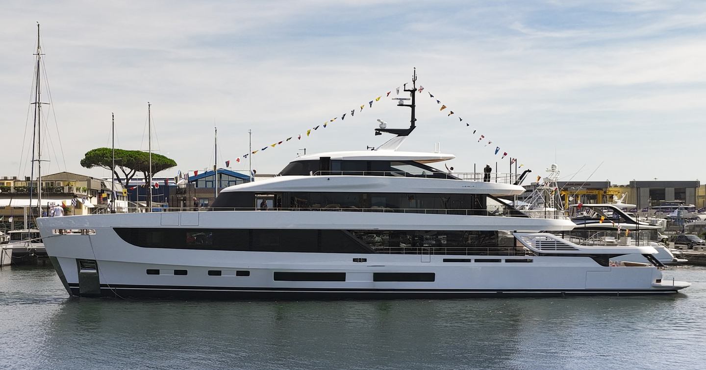 Azimut Grande 44M motor yacht at anchor side view 
