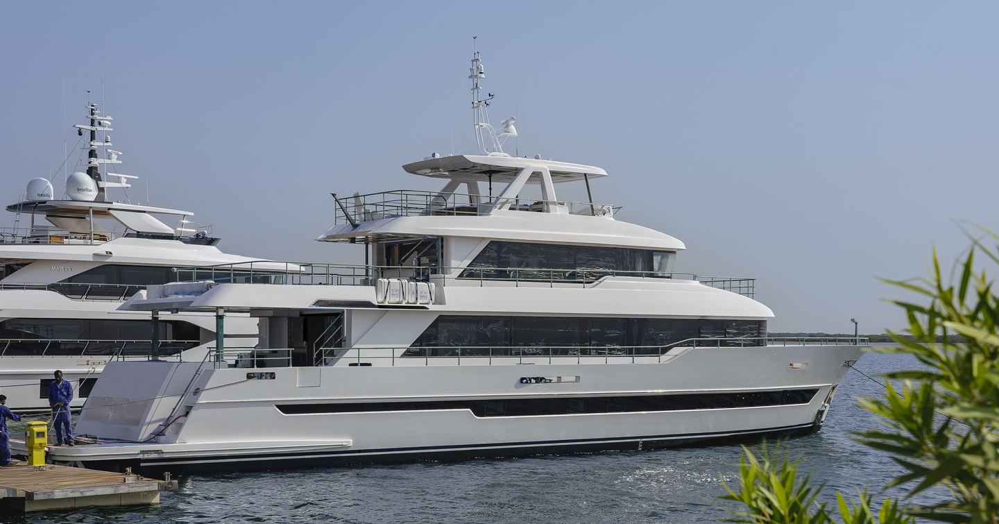 Nomad yacht Charisma at launch at anchor 