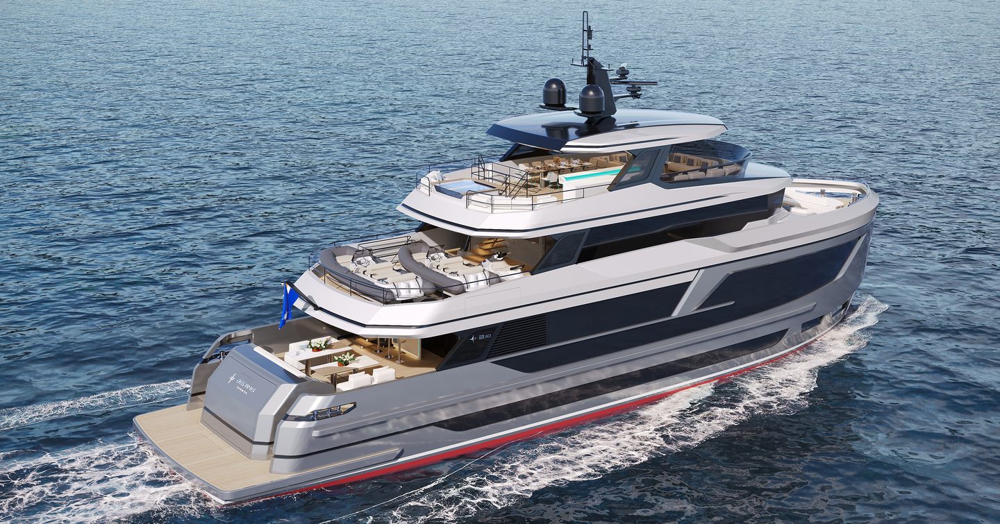 Rendering of Bering 110 Explorer Yacht under way 