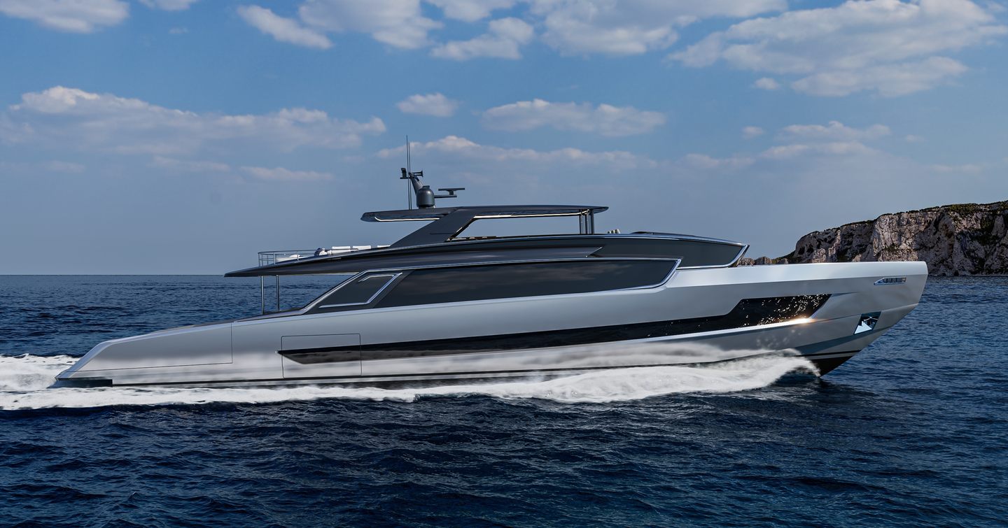 Rendering of ISA Viper 130 motor yacht under way 