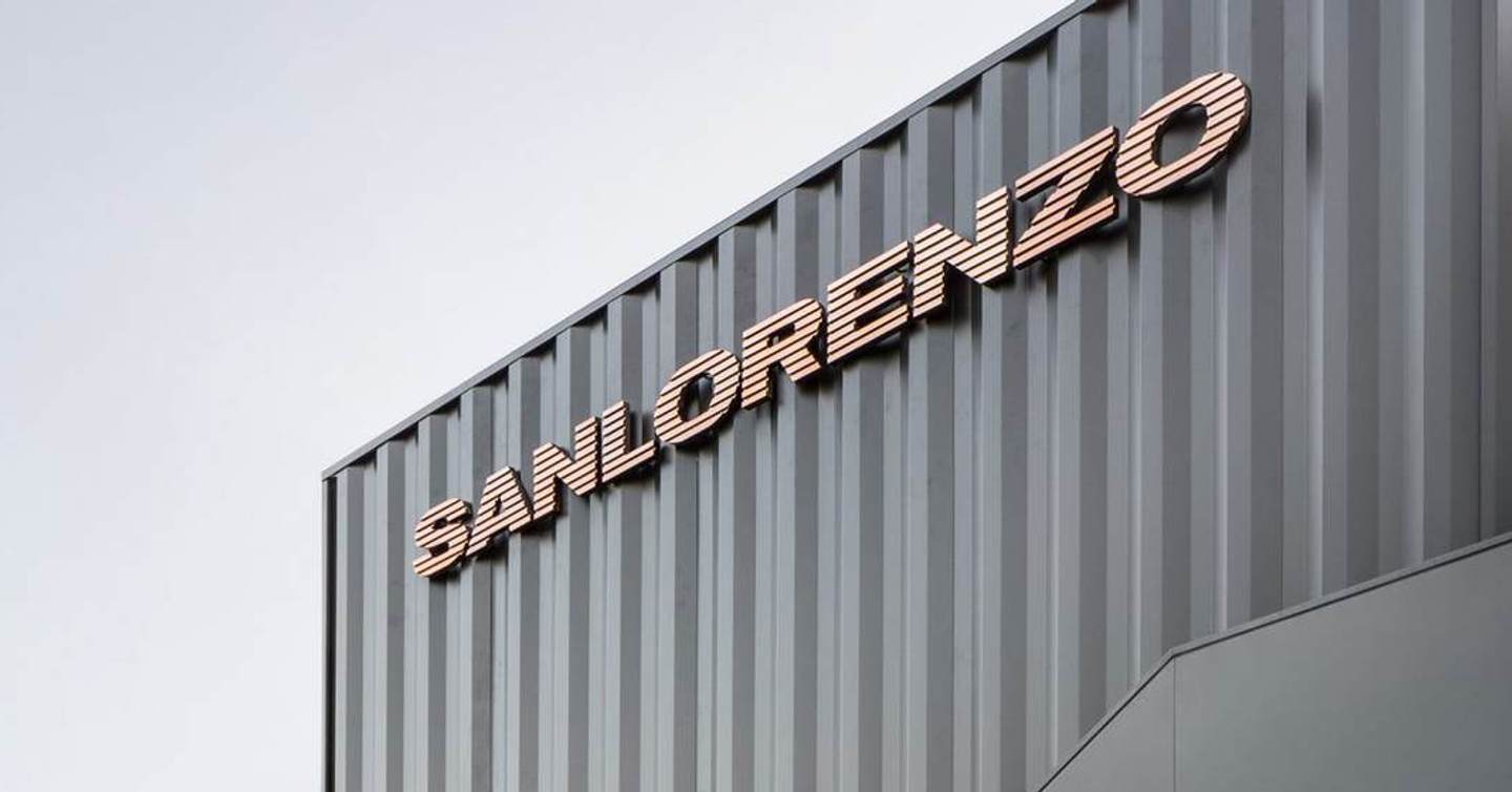 Close up shot of Sanlorezo logo at shipyard