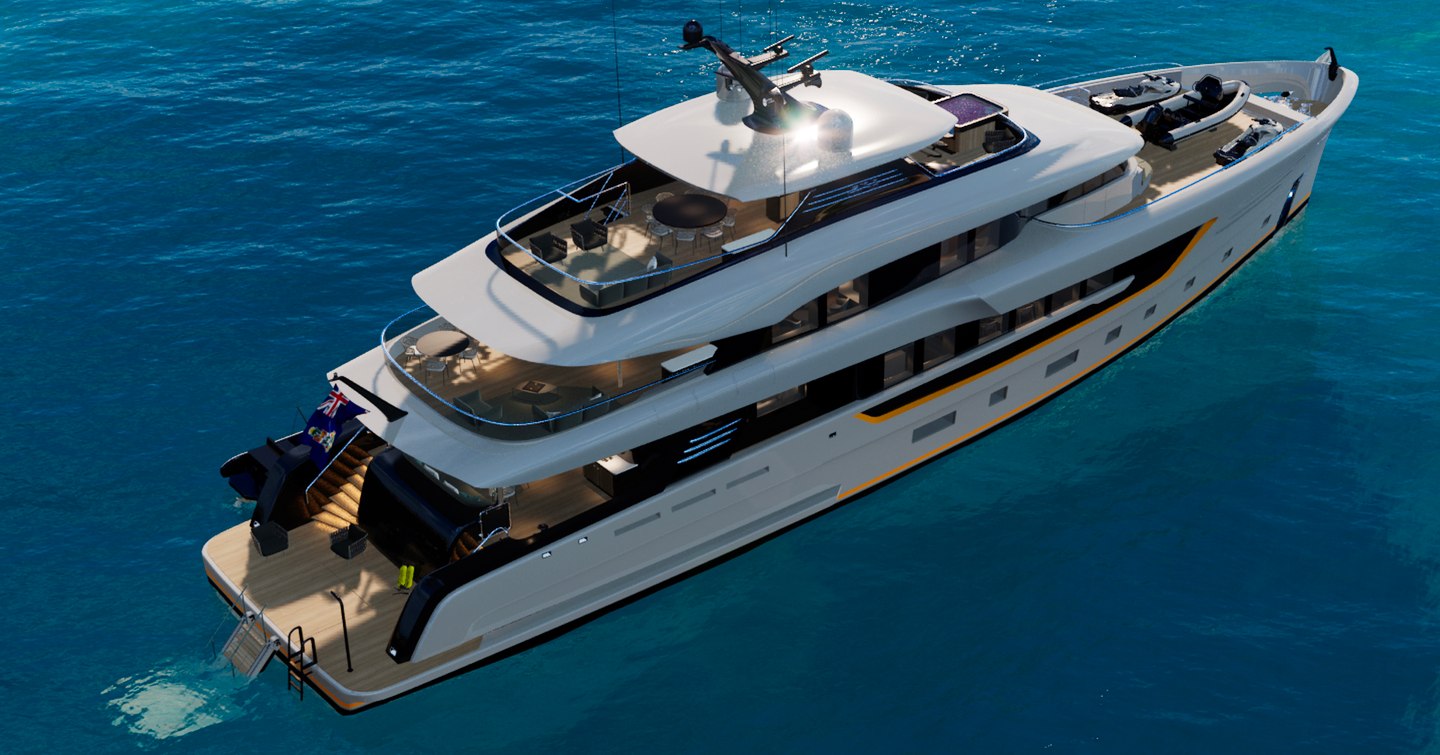 An aerial render of the alia yachts 43m