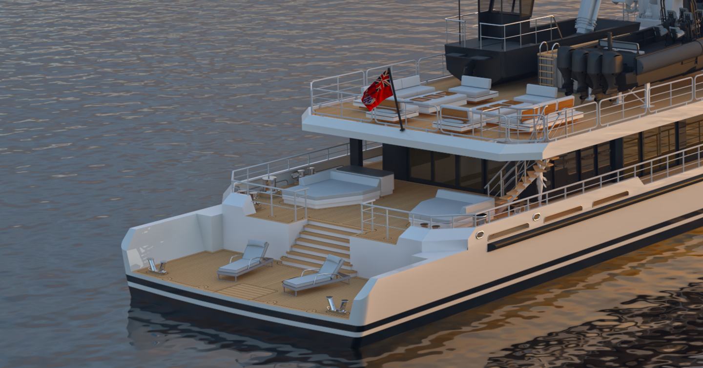 Damen 75m Hybrid close up rendering of aft decks