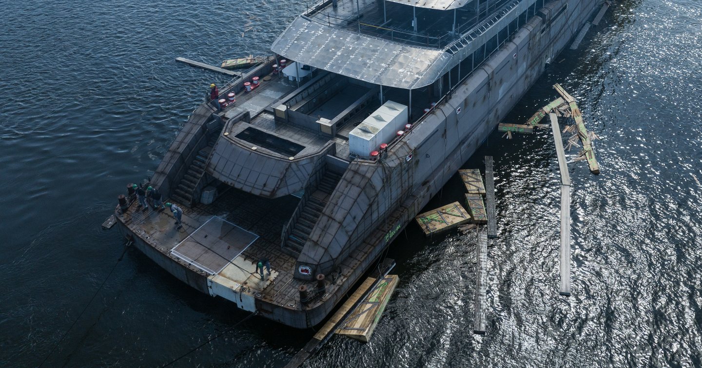 Superyacht Project Ziggy beach club pre-outfitting at technical launch