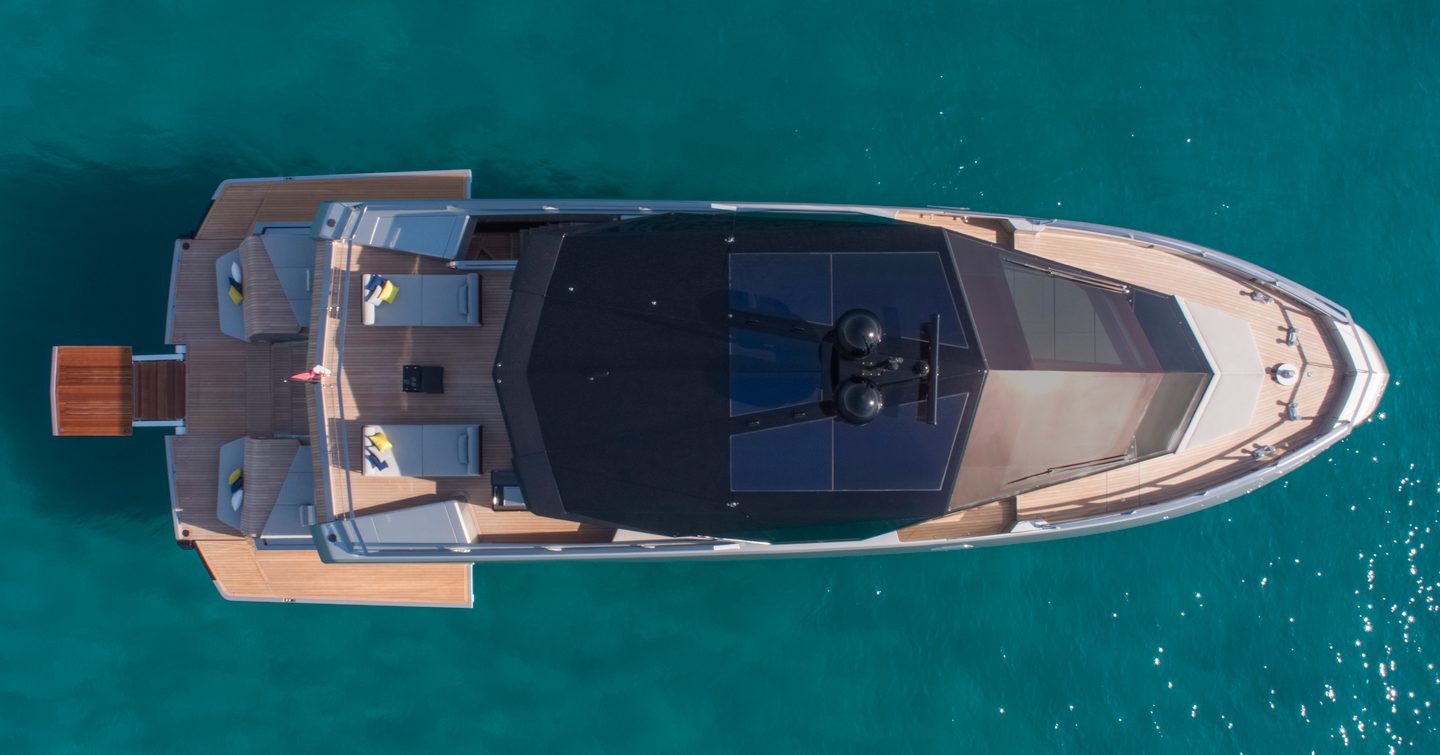 Aerial view of Wally wallywhy200 motor yacht at anchor