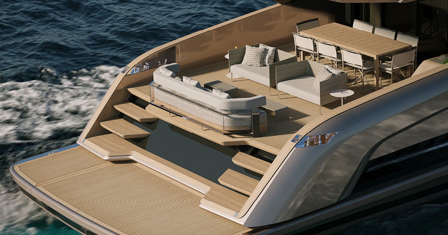 Solaris Power 70 Long Range yacht stern view of aft deck 