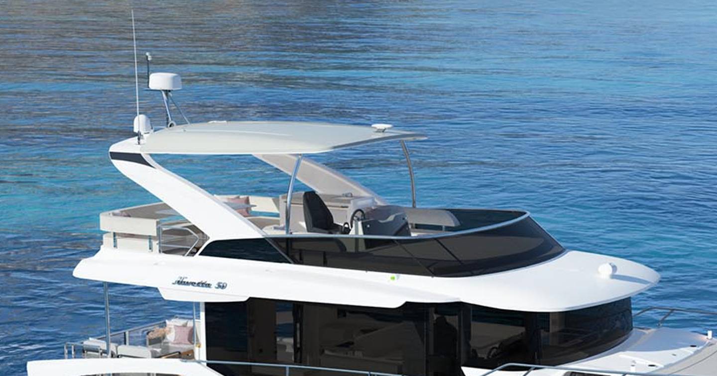Absolute Navetta 50 flybridge close up with helm station 