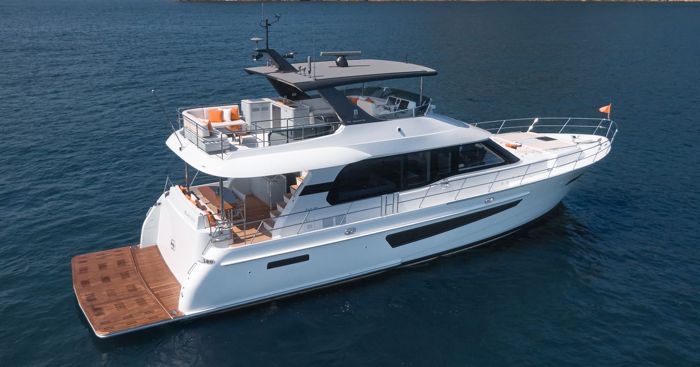 CL Yachts CLB65 Flybridge motor yacht at anchor