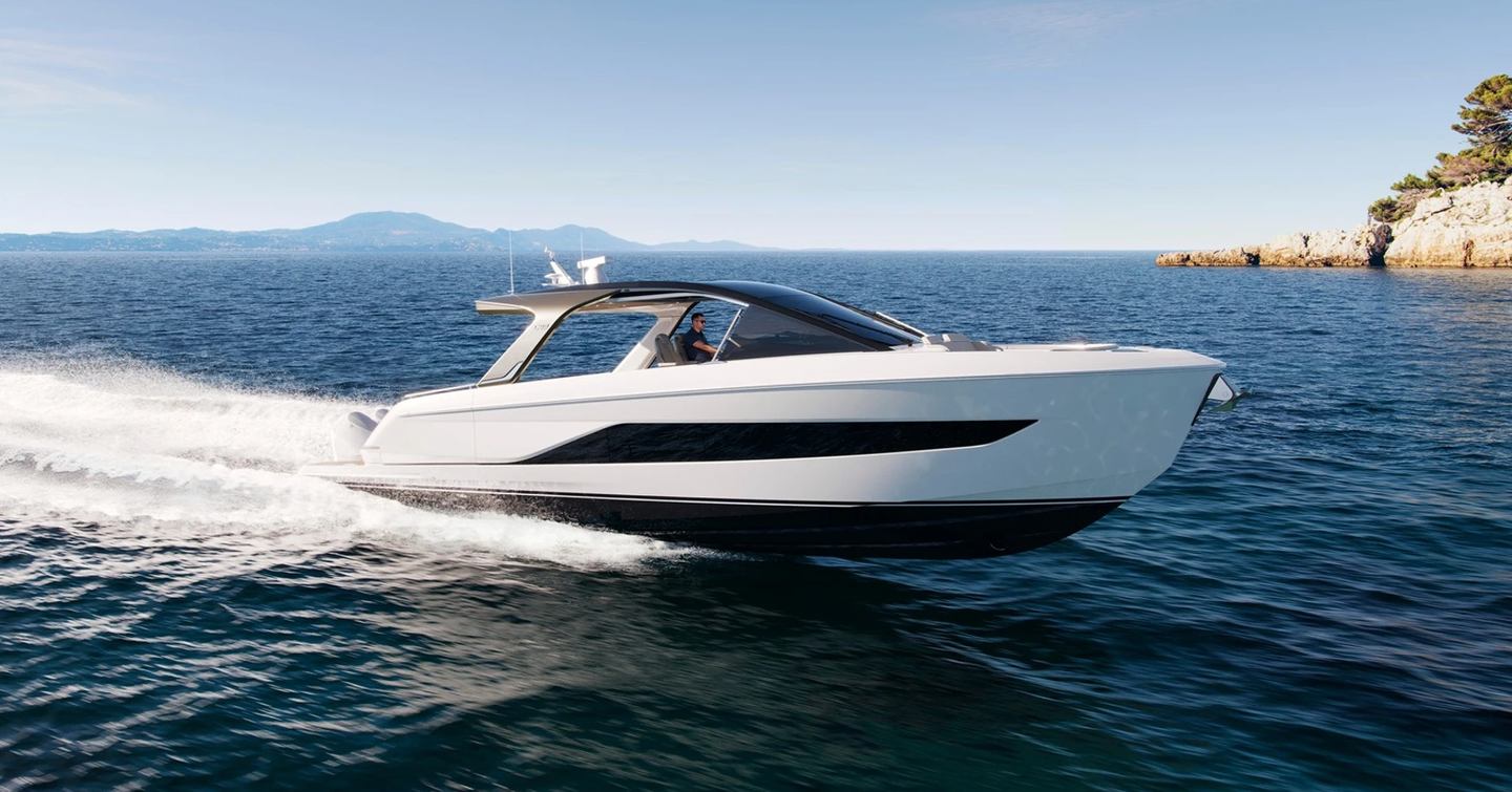 Princess C48 Open OB motor yacht underway side view 