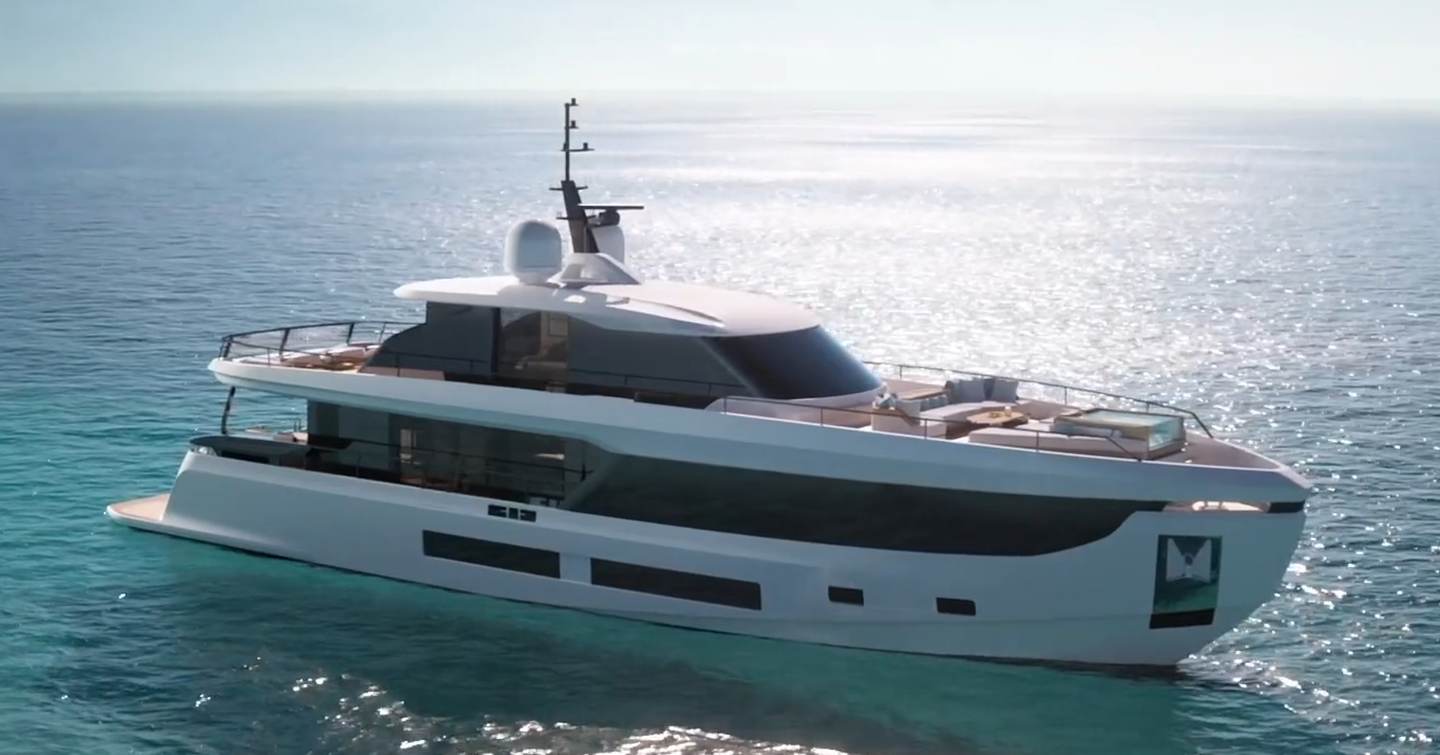 Rendering of Azimut Grande 30M superyacht at anchor 
