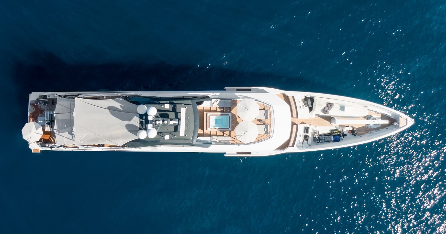 Aerial view of superyacht Entourage