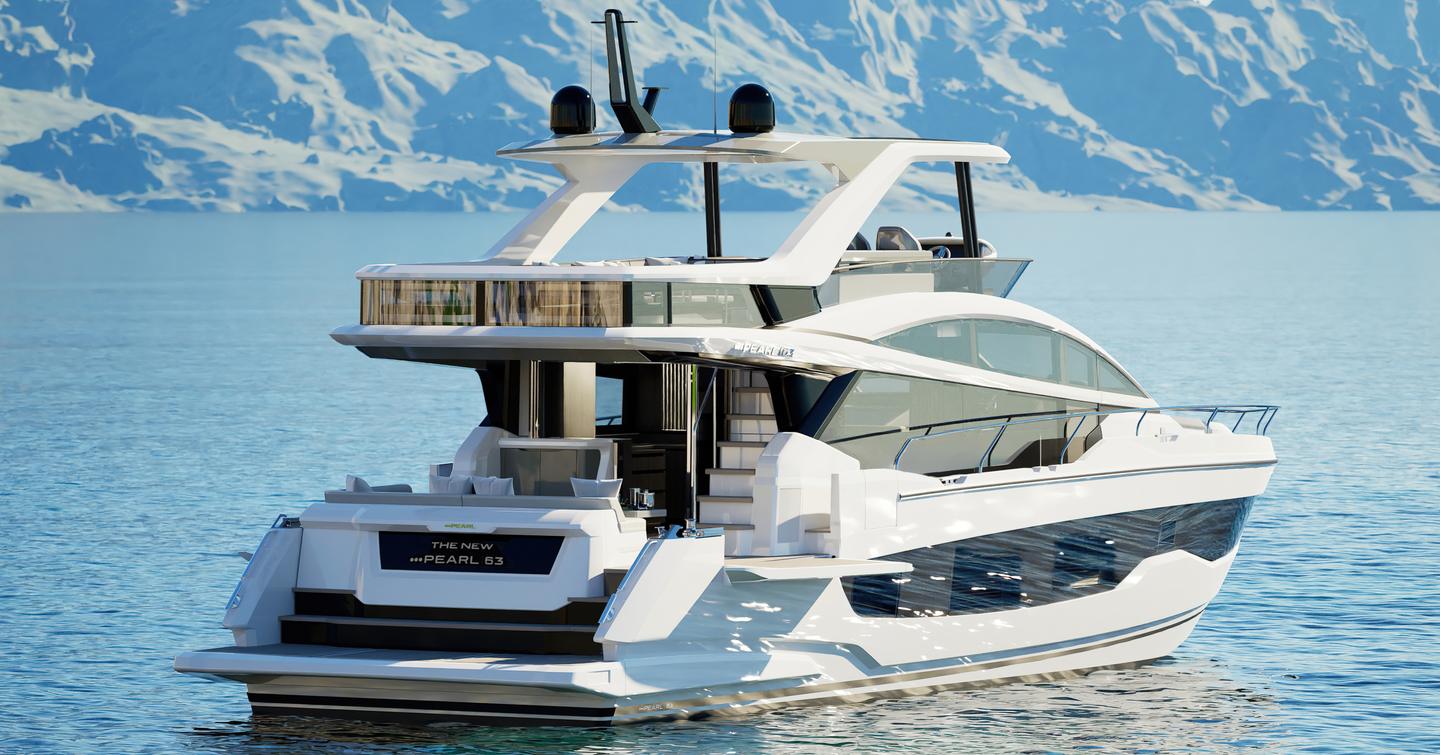 Rendering of Pearl 63 motor yacht at anchor