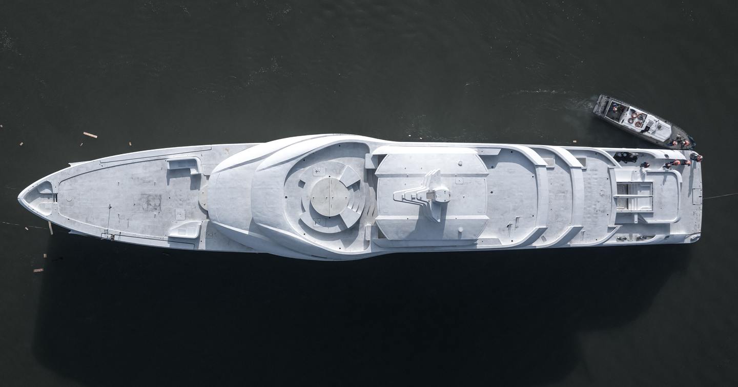 Amels superyacht Project Zurich at anchor aerial view