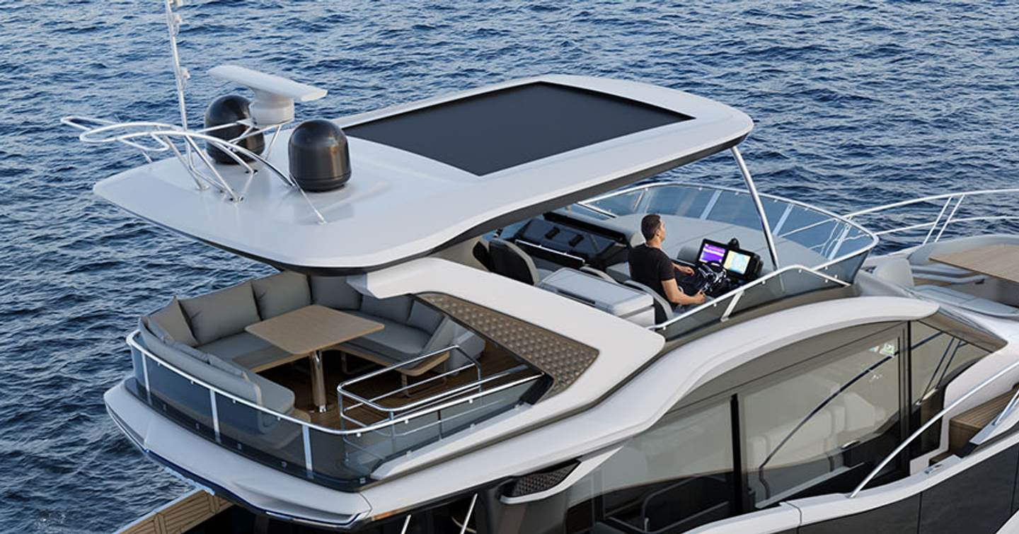 Galeon 520 FLY motor yacht flybridge while under way 