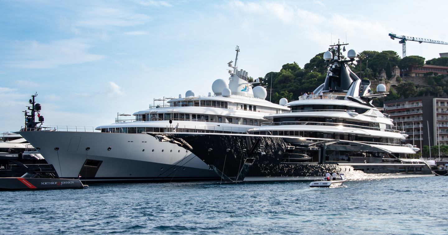 GOLDEN ODYSSEY (left) berthed next to KISMET in Port Hercule.