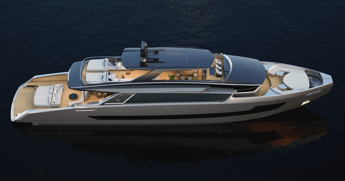 Rendering of first ISA Viper 130 superyacht at anchor