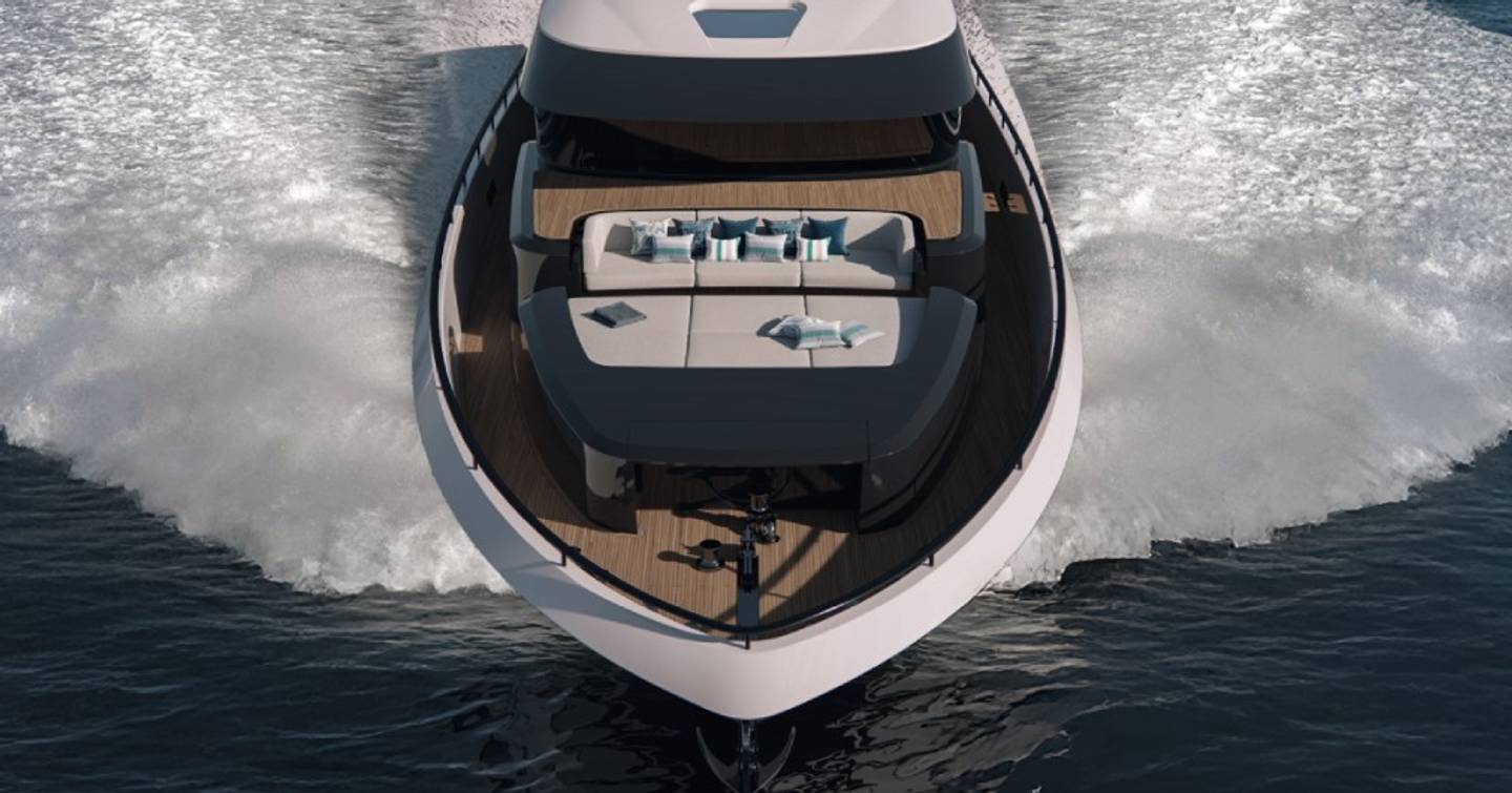 Close up of AB Yachts AB 95 superyacht foredeck while under way with sunpads